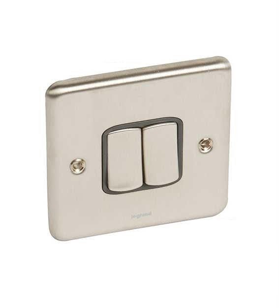 LEGRAND - Plate Switch Synergy -2 Gang -2 Way -20 AX -250 V~, Authentic Brushed Stainless Steel