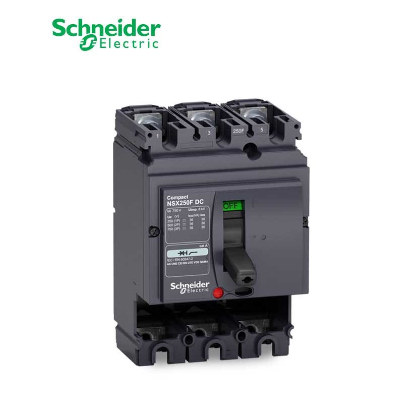 SCHNEIDER - MCCB Breaker Basic Frame, ComPact NSX250F DC, 250A, 3P, 36kA at 750 VDC, w/o Trip Unit