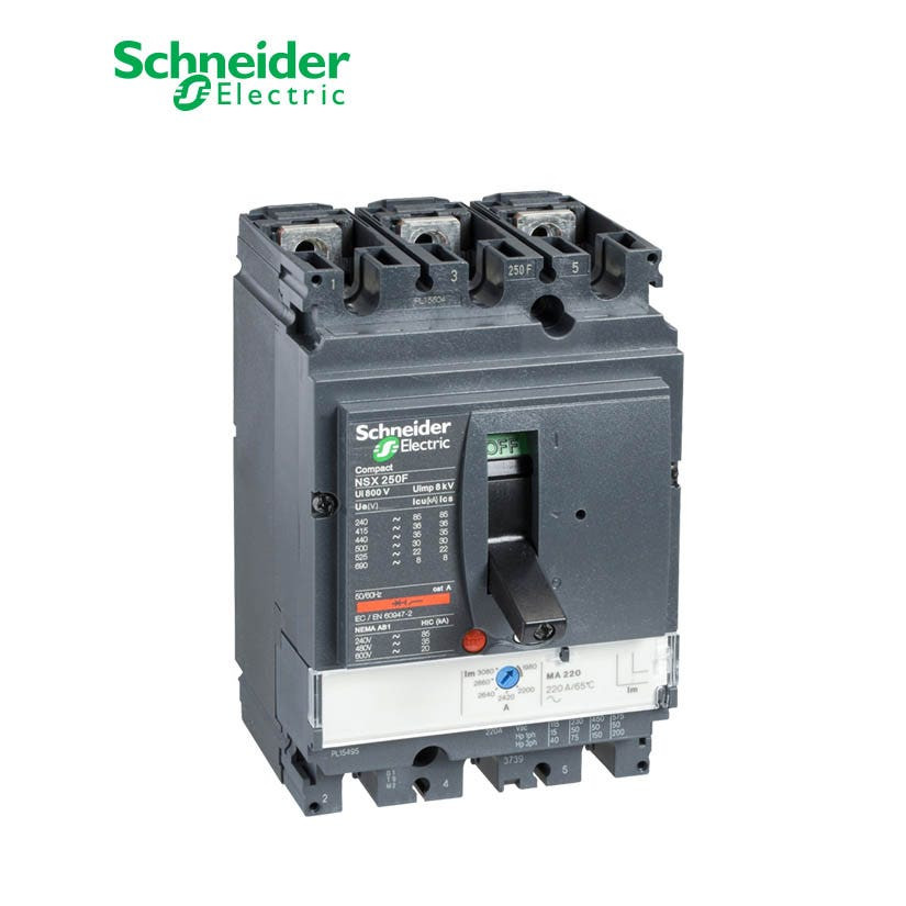 SCHNEIDER - MCCB Breaker, ComPact NSX250N, 50kA at 415 VAC, MA Trip Unit 220A, 3P 3d