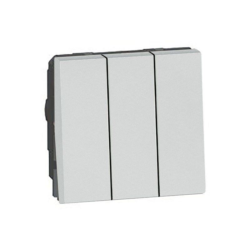LEGRAND - Switch Arteor, 1 Way, 20AX, 250V~, 3 Gang, 2 Modules, Soft Aluminum