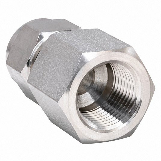 Female Connector, 3/8 in Tube Size, 1/4 in Pipe Size - Pipe Fitting, Metal, 3/4 in Hex Size