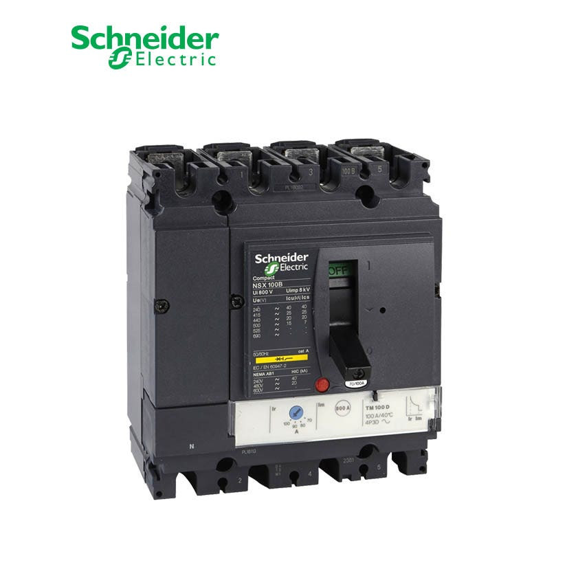 SCHNEIDER - MCCB Breaker, ComPact NSX100H, 4P 4d, 70kA at 415 VAC, TMD Trip Unit 80A