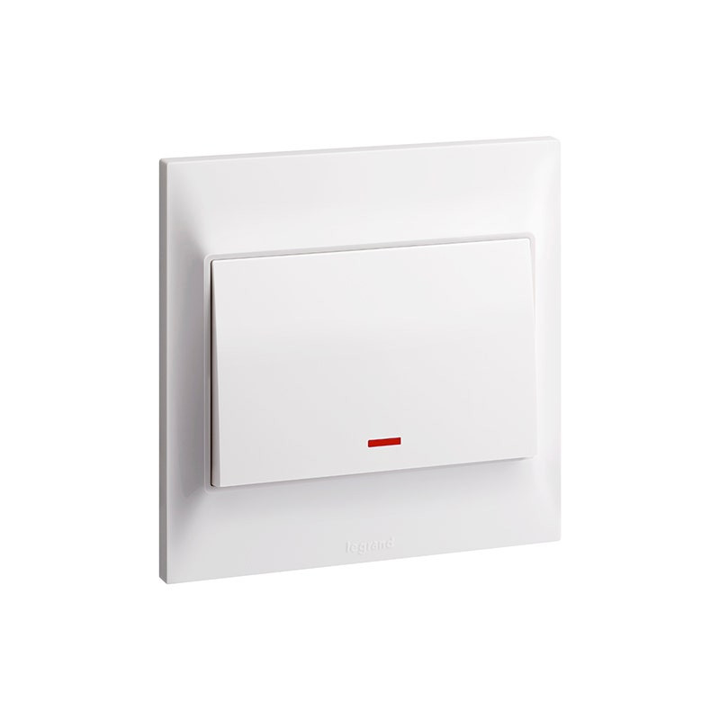 LEGRAND - Double Pole Switch Belanko S, with Neon and Earth Terminal, 1 Gang, 20A, 250V, White