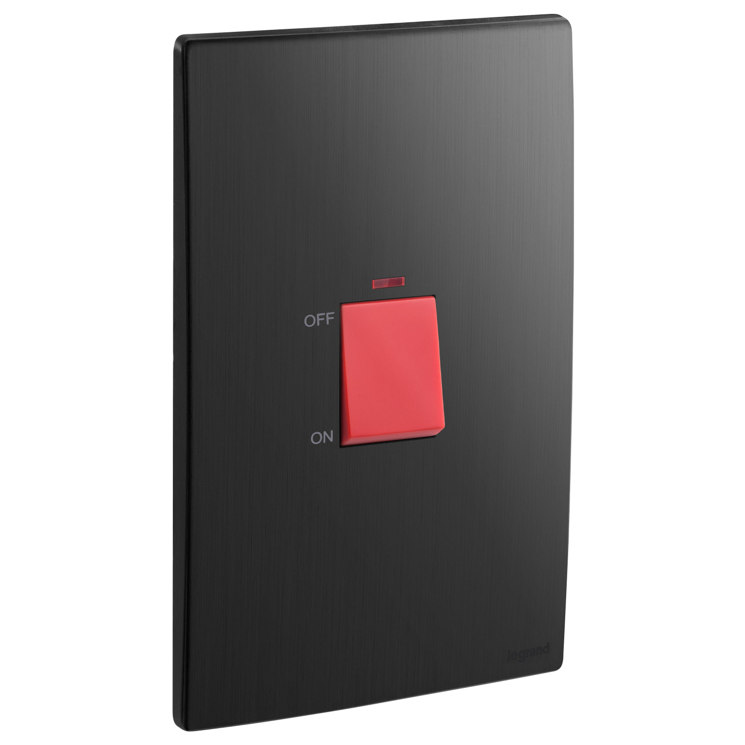 LEGRAND - Double Pole Vertical Switch Mallia , 2 Gang, 1 Way, Red Indicator, 45 A, 250 V~, Brushed Black
