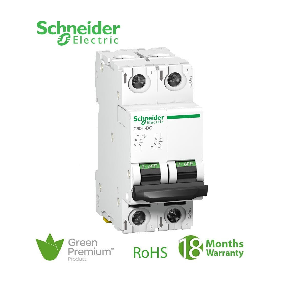 SCHNEIDER - MCB Breaker, Acti9 C60H, 2P, 63A, C curve