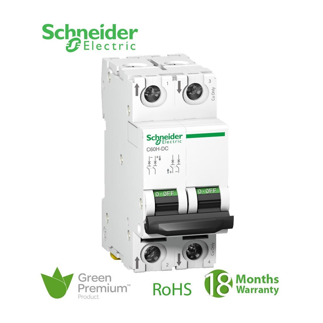 SCHNEIDER - MCB Breaker, Acti9 C60H, 2P, 6A, C curve