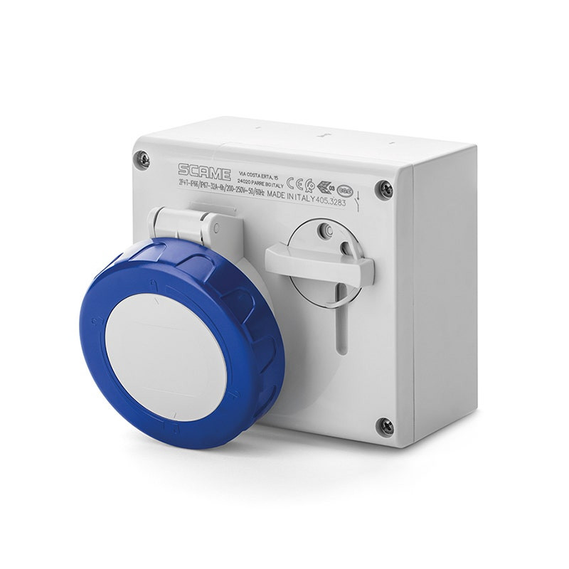 SCAME - Interlocked Socket, 32A, 2P+E, 6h, 200-250V, 60Hz, 50Hz, 136x125mm, PAR, Screw Terminals, with Mechanical Interlock