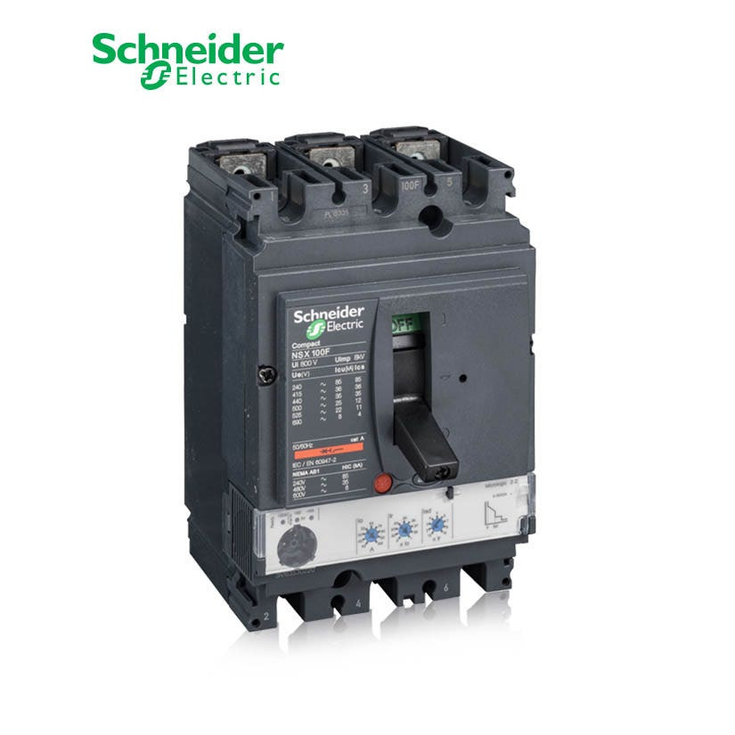 SCHNEIDER - MCCB Breaker, ComPact NSX100N, 3P 3d, 50kA at 415 VAC, MicroLogic 2.2 Trip Unit 100A
