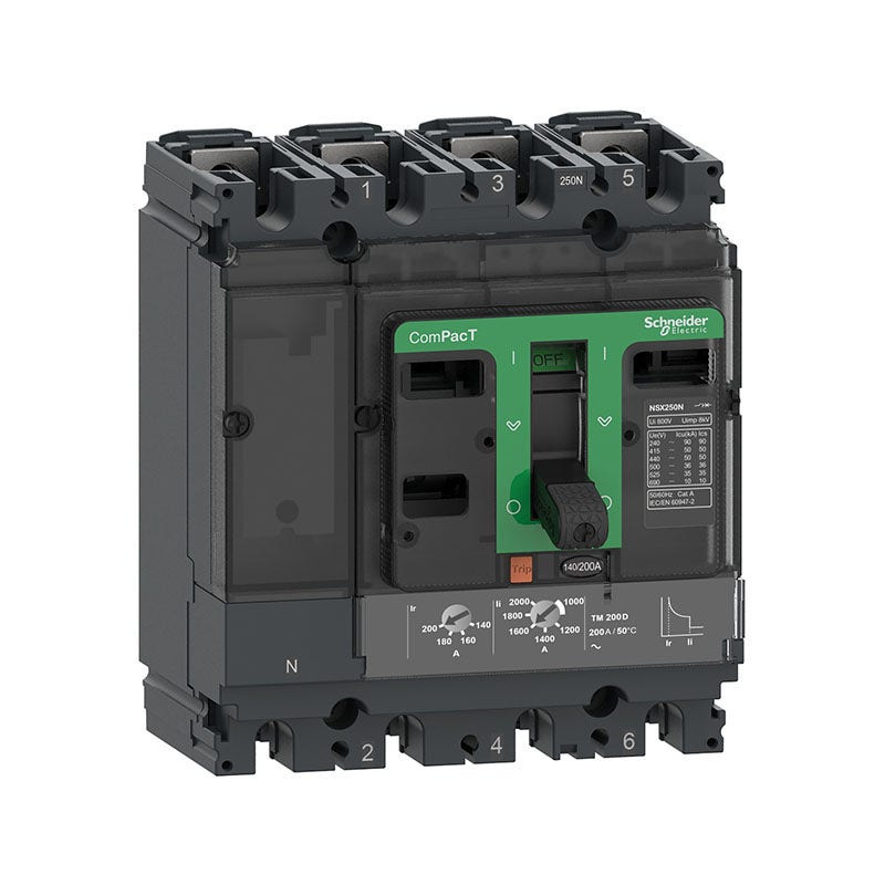 SCHNEIDER - MCCB Breaker, ComPacT NSX250N, 50kA at 415VAC, TMD Trip Unit 250A, 4P 4D