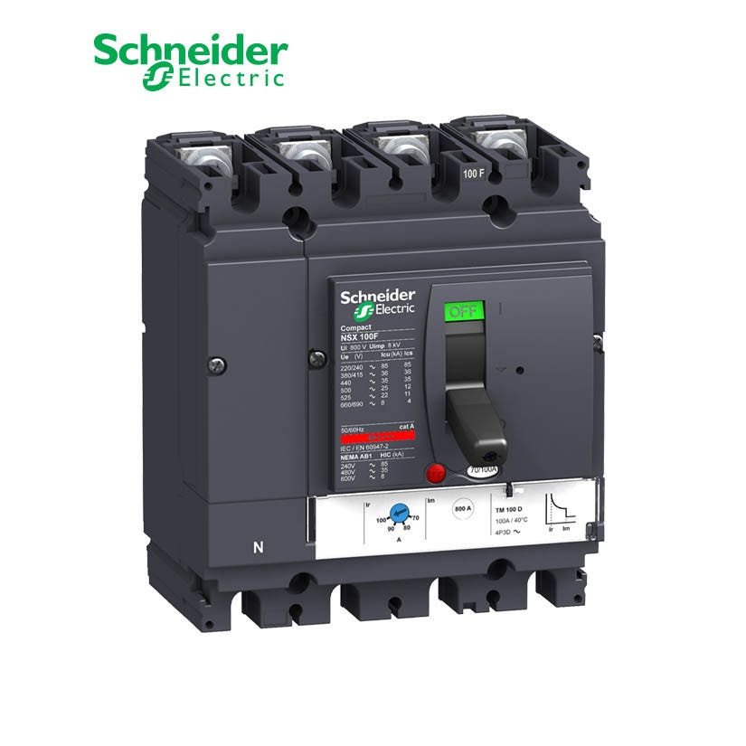 SCHNEIDER - MCCB Breaker, ComPact NSX100F, 36 kA at 415 VAC, TMD Trip Unit 80A, 4P 4d