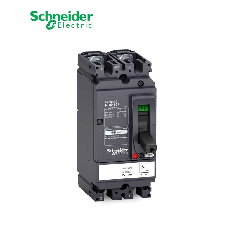 SCHNEIDER - MCCB Breaker, ComPact NSX100F AC/DC, 2P 2d, 18kA at 415 VAC, TMD Trip Unit 16A