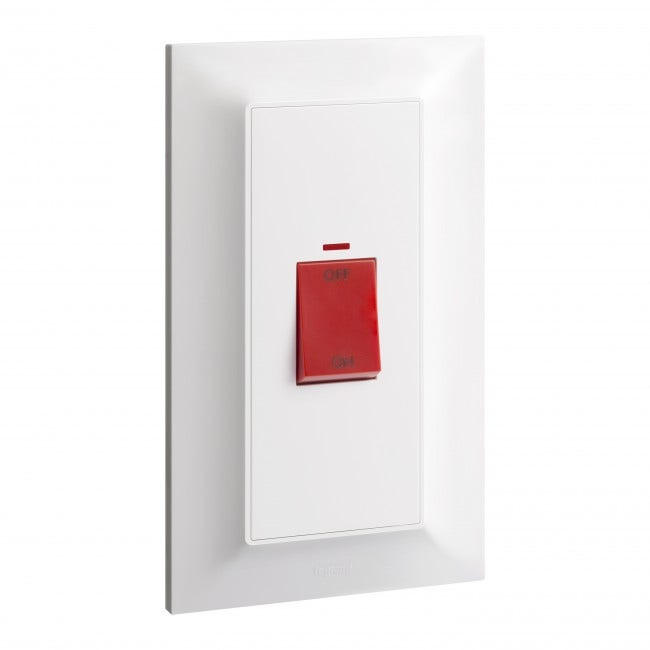 LEGRAND - Double pole switch Belanko S - 45A x 250V~ 1 gang - 1-way vertical switch + red neon indicator - White