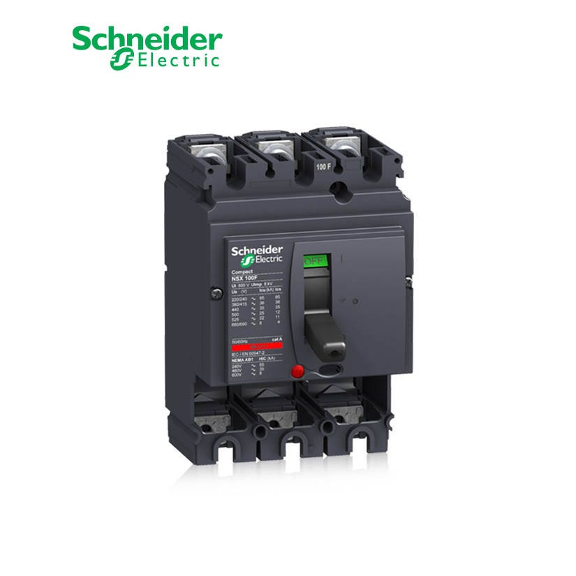 SCHNEIDER - MCCB Breaker Basic Frame, ComPact NSX100F, 100A, 3P, 36 kA at 415 VAC 50/60 Hz, w/o Trip Unit