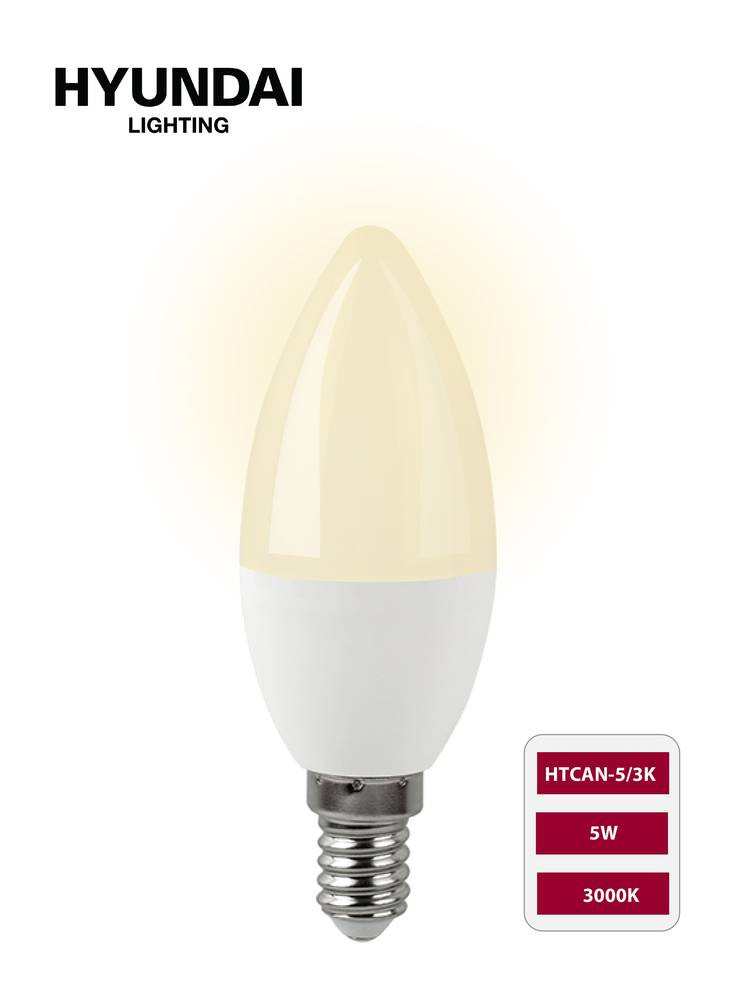 Hyundai HTCAN-5W Candle Bulb Non-Dimmable E14 Base - 3000K Yellow Light
