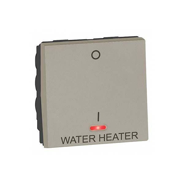 يجراند - مفتاح سخان 20 أمبير - ثنائي القطب - مع مؤشر LED أحمر يحمل علامة WATER HEATER - مربع - 2 موديول - بيج