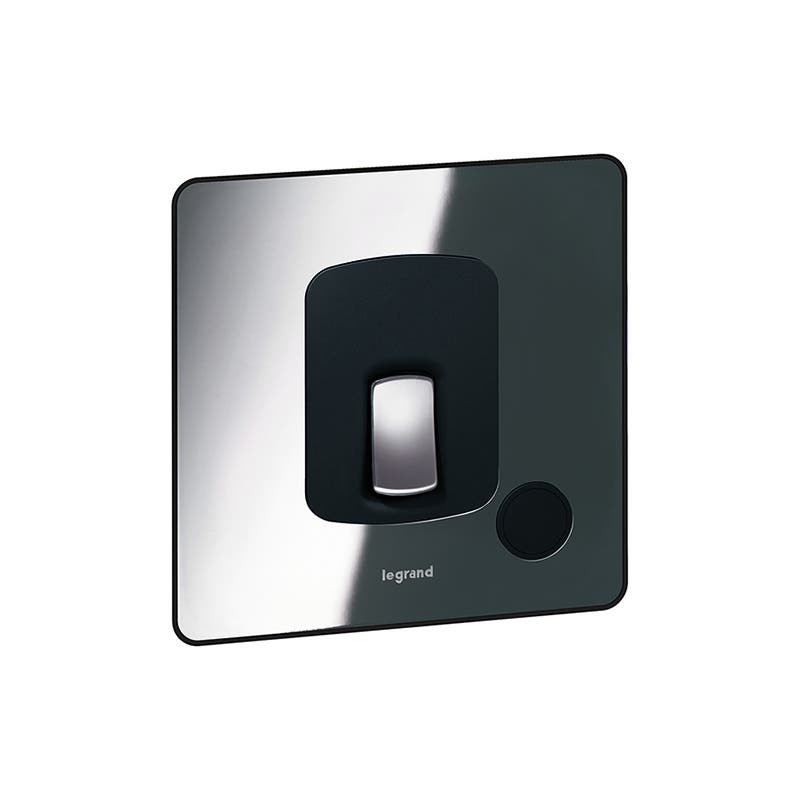 LEGRAND - Double Pole Switch Synergy Sleek, 20A, 250V, with Blue LED Power Indicator + Cord Outlet,Polished Stainless Steel