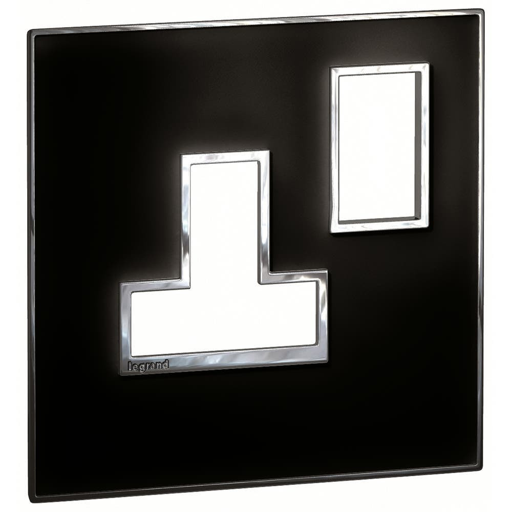 LEGRAND - Plate Arteor, BS, Square, for switched Sockets 1-Gang, Mirror Black
