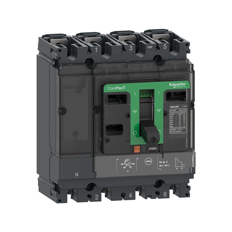 SCHNEIDER - MCCB Breaker, ComPacT NSX160F, 36kA at 415VAC, TMD Trip Unit 160A, 4P 3D
