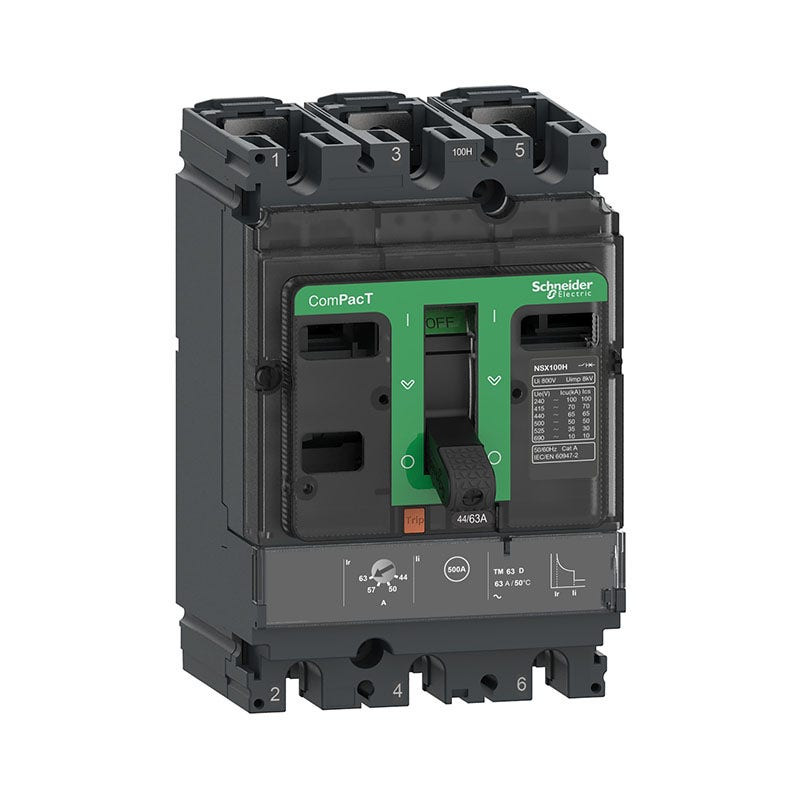 SCHNEIDER - MCCB Breaker, ComPacT NSX250H, 70kA at 415VAC, TMD Trip Unit 200A, 3P 3D