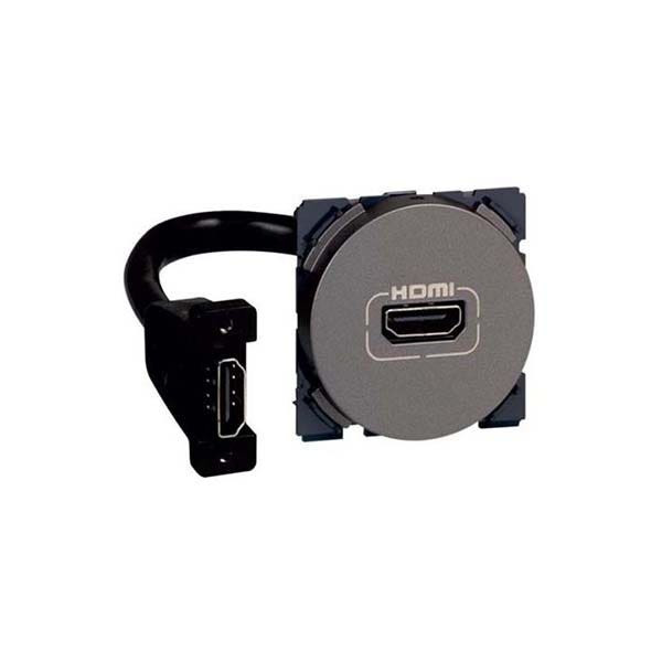LEGRAND - HDMI Socket, Arteor, Preconnected, Round, 2 Modules, Magnesium