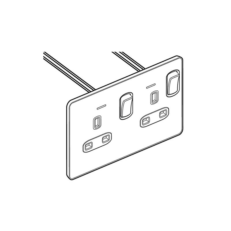 LEGRAND - Double Pole Socket Synergy Sleek, BS, Switched, 13A, 250V, 2 Gang, with Blue LED Power Indicator, Polished Stainless Steel