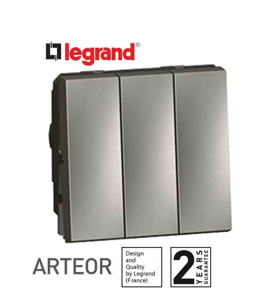 LEGRAND - Switch 1-Way Arteor, 20 AX, 250 V~, 3-Gang, 2 Modules, Magnesium