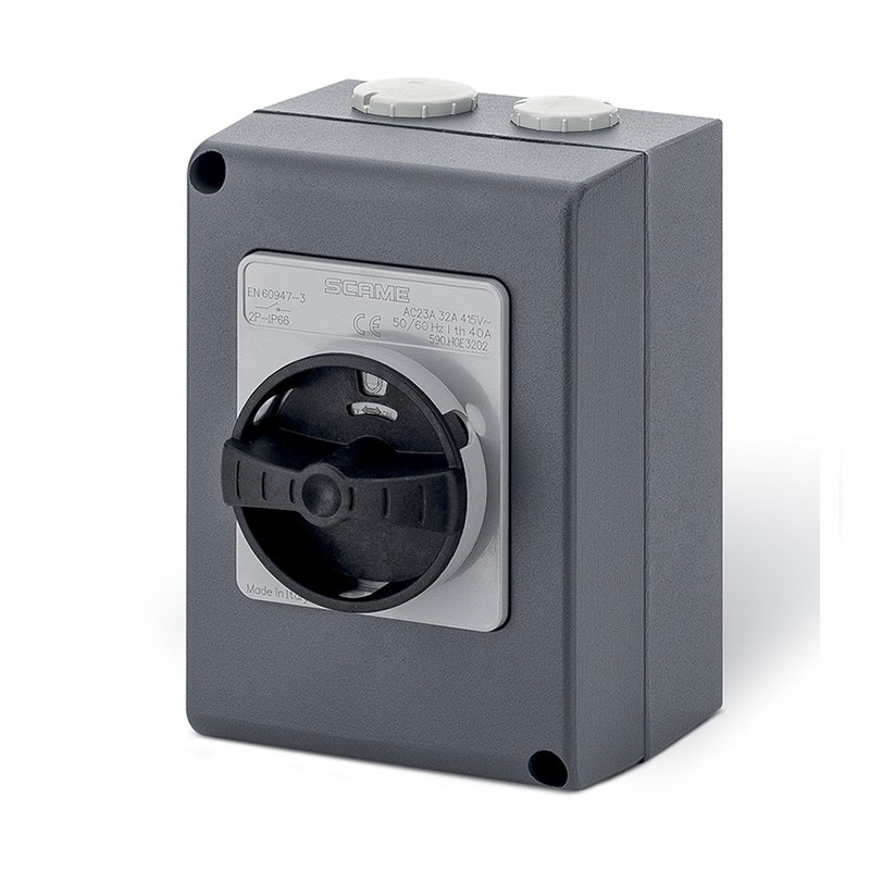 SCAME - Enclosed Switch Disconnector, 32A , 1P+SN, IP66, 105x150x82mm, Y1, IK10, General, Grey/Black, SN (Solid Neutral)