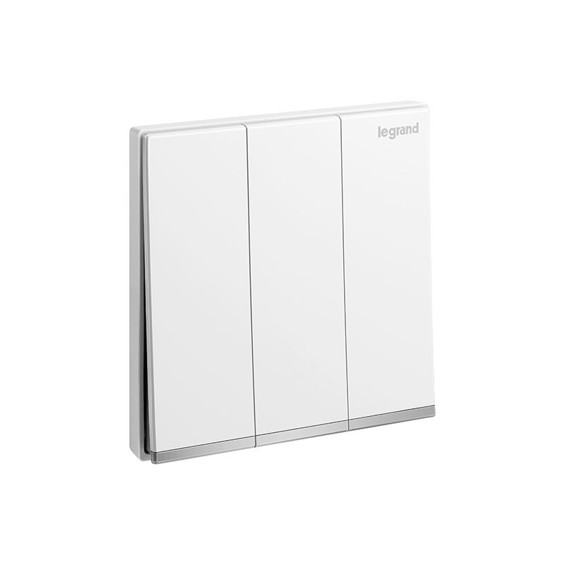 LEGRAND - Switch Galion, 3 Gang, 1 Way, 16AX, 250V, with Silver Barre, White