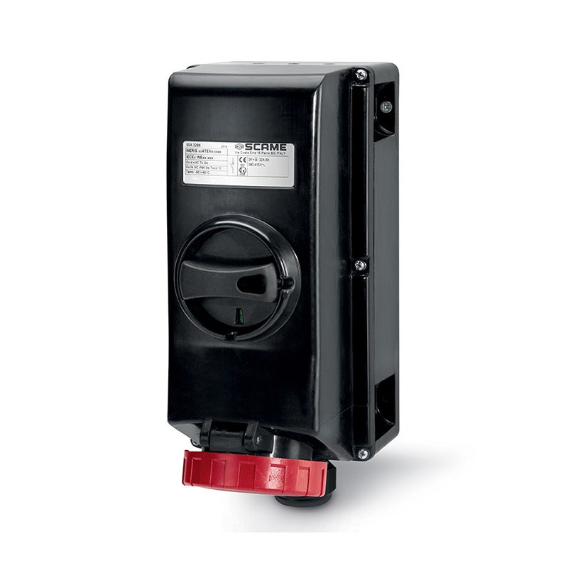 SCAME - Interlocked Socket, 16A, 3P + N + E, 6h, 346-415V, 50Hz, 60Hz, II 2GD, 130x260mm, PAR, Mantle Terminals, with Mechanical Interlock