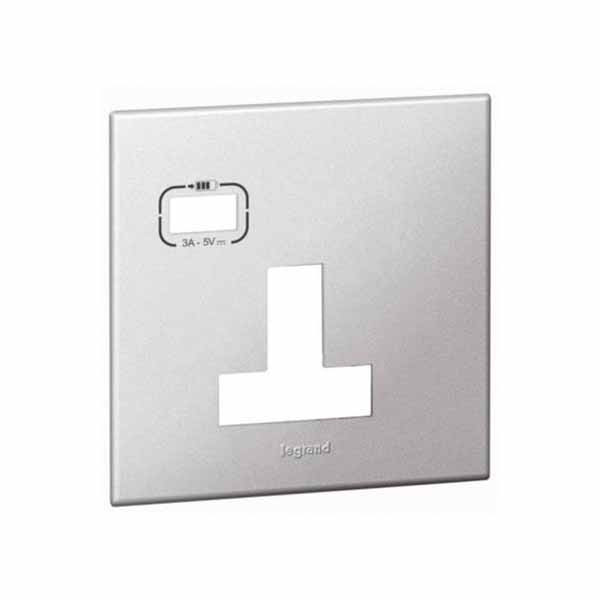 LEGRAND - Plate Arteor, for 13A Unswitched Sockets 1 Gang, with USB Charger, BS, Soft Aluminium