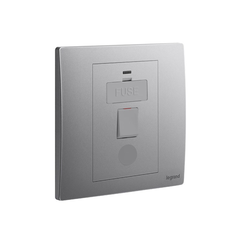 ليجراند - وحدة الاتصال المؤمنة Mallia Senses، مفرد، مفتاح، 13A 250V، مع مؤشر LED + منفذ سلك، Dark Silver