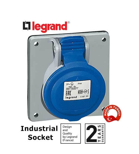 LEGRAND - Panel Mounting Socket P17, Inclined Outlet, IP44, 200/250 V~, 32 A, 2P+E