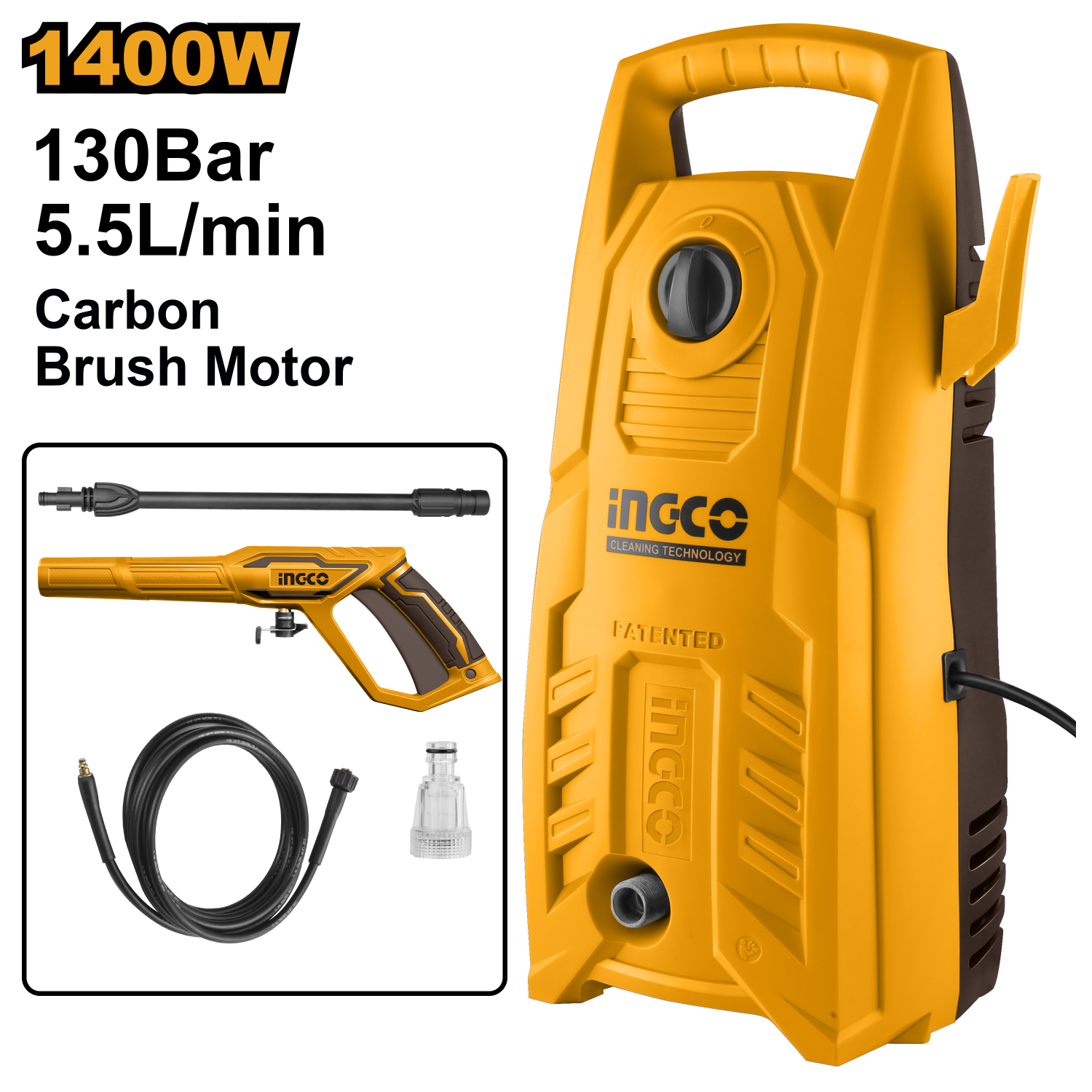 High Pressure Washer 1400 Watt-130 Bar 5.5Lماكينة غسيل سيارة 1400 واط 130 ملي 5.5 لتر