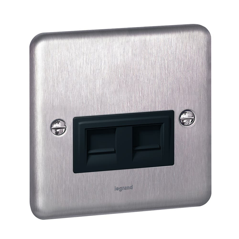 LEGRAND - Data Socket CAT 6 RJ45 Double, BS Brushed Stainless Steel, Authentic