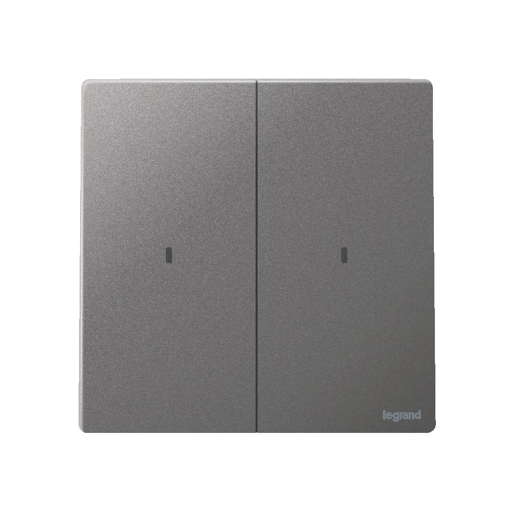 LEGRAND - Illuminated Switch Mallia, 2 Gang, 1 Way, 16 AX, 250 V~, Dark Silver