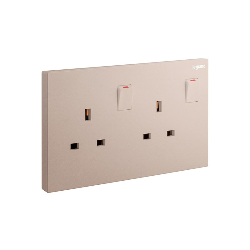 LEGRAND - Double Pole Socket Galion, BS, 2 Gang, Switched, 13A, 250V, Rose Gold