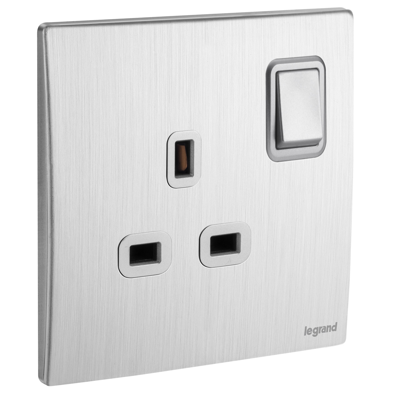 LEGRAND - British Standard Double Pole Socket Outlet Mallia, 1 Gang, Switched, 13 A, 250 V~, Brushed Aluminium