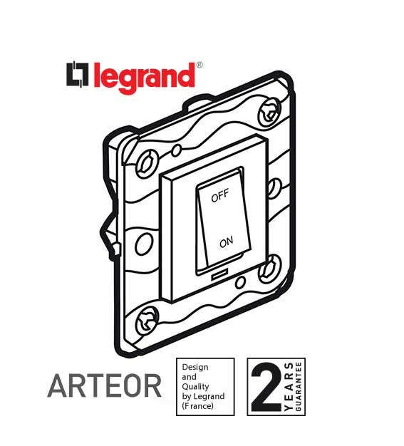 LEGRAND - Switch Double Pole Arteor, with Neon, 45 A 250 V~, 1-Gang, Magnesium