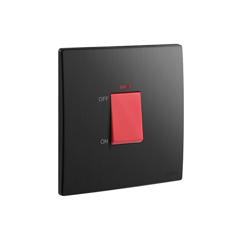LEGRAND - Double Pole Switch Mallia Senses, HK, 1 Gang, 1 Way, 32A, 250V, with Red Indicator, Brushed Black