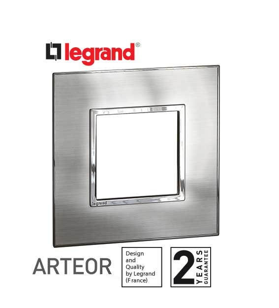 LEGRAND - Plate Arteor, Broitish Std Sqaure, 2 Modules, Stainless Steel