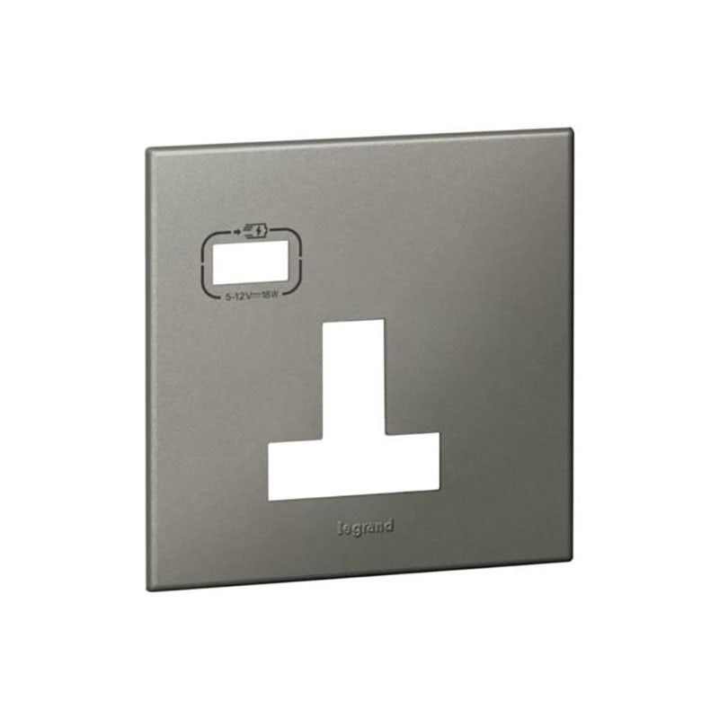 LEGRAND - Plate Arteor, BS, 13A 250V, Single Pole, 1 Gang, with USB-C, Magnesium