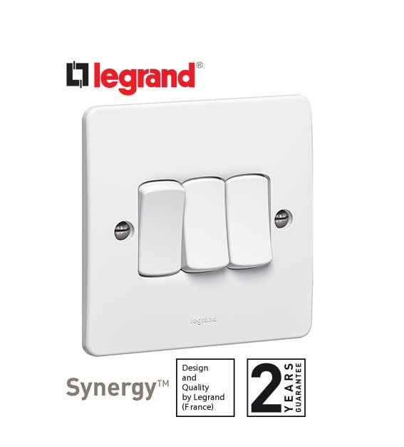 LEGRAND - Single Pole Switch Synergy, 3 Gang, 1 Way, 10 AX, 250 V~, White