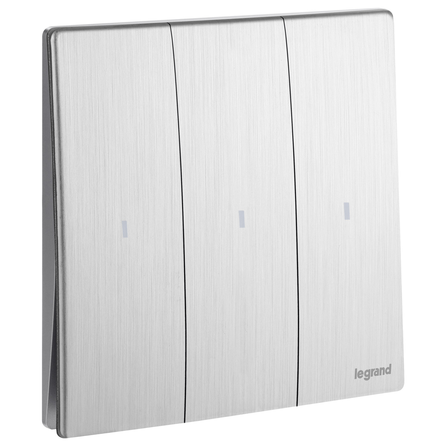 LEGRAND - Illuminated Switch Mallia, 3 Gang, 1 Way, 16 AX, 250 V~, Brushed Aluminium