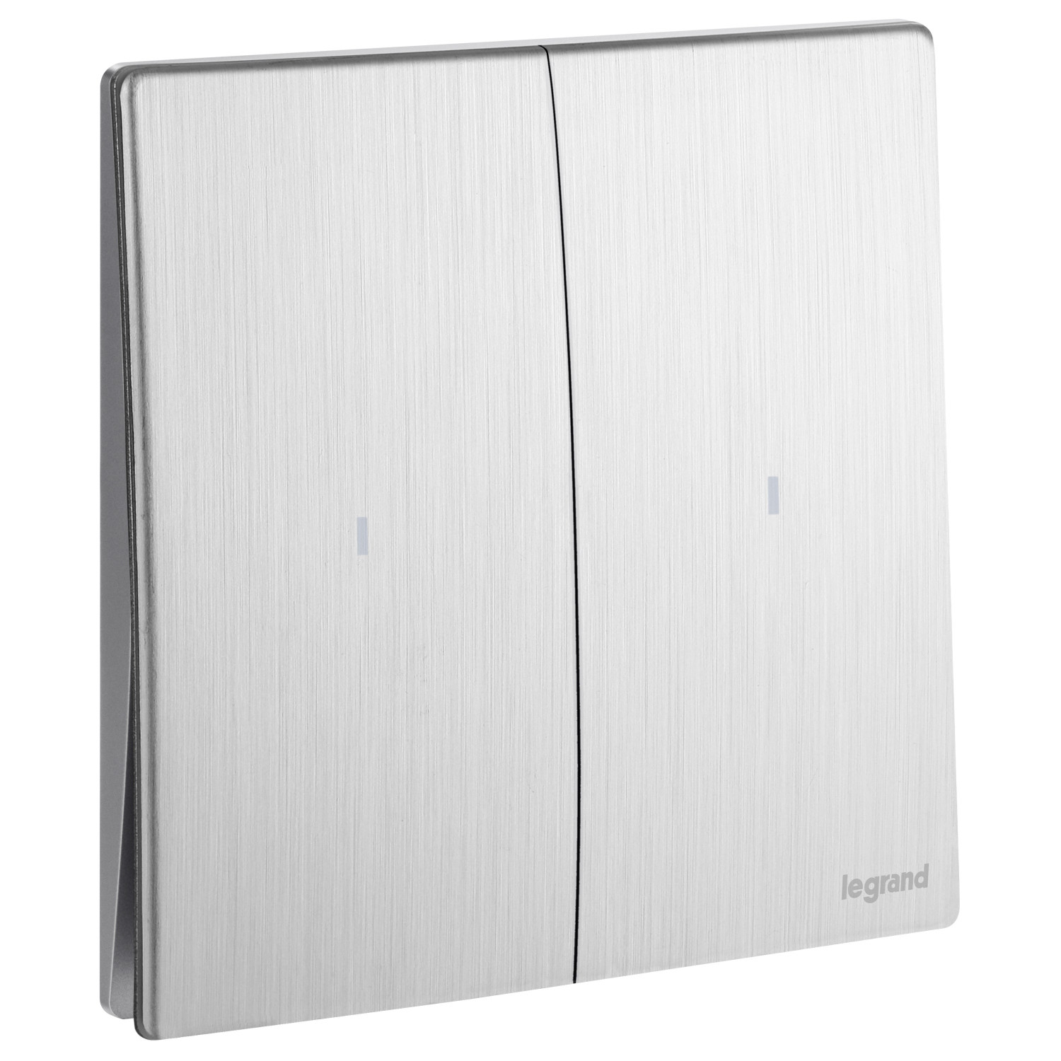 LEGRAND - Illuminated Switch Mallia, 2 Gang, 1 Way, 16 AX, 250 V~, Brushed Aluminium