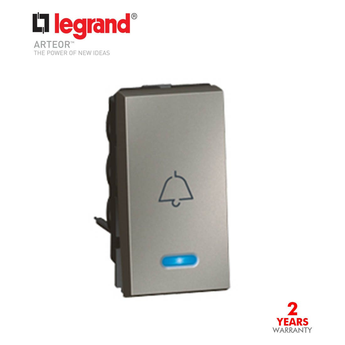 LEGRAND - 1-Way Push-Button Arteor, with Blue Locator and Bell Symbol, 1 Module, Magnesium