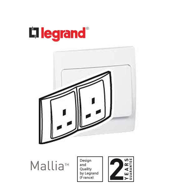 DISCONTINUED LEGRAND - Socket Outlet Mallia, Unswitched, 2 Gang, 13 A 250 V~