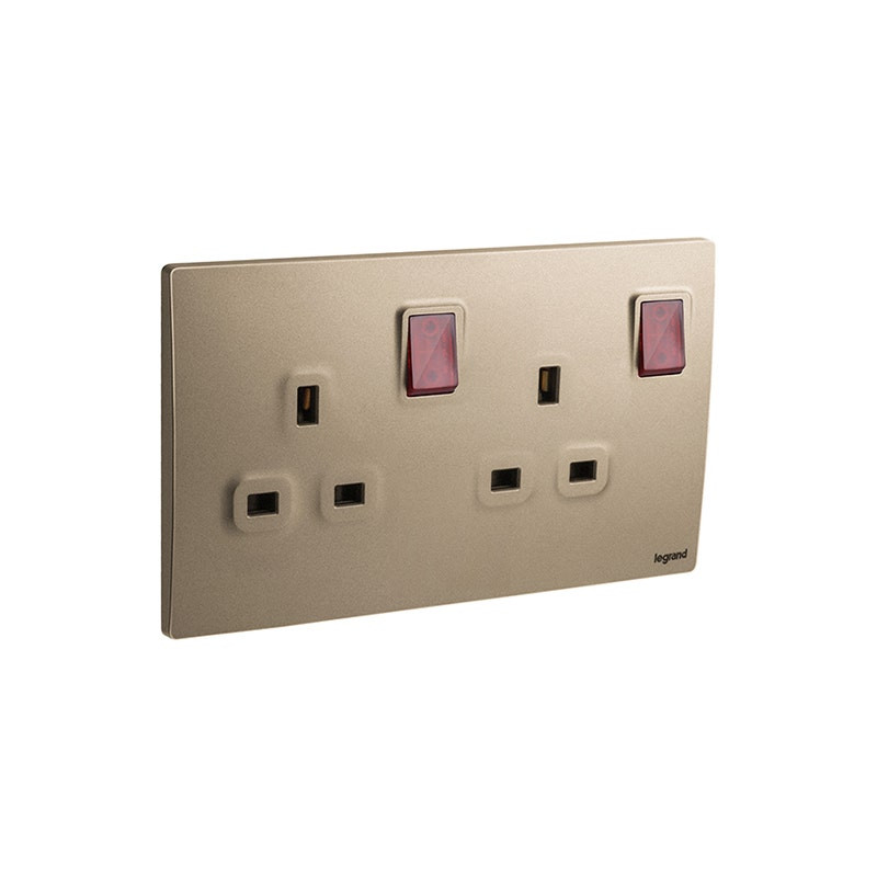 ليجراند - مخرج مأخذ مزدوج القطب Mallia Senses، BS، مجوز، 13A، 250V، مع LED، Dark Bronze