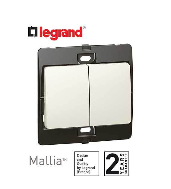 DISCONTINUED LEGRAND - Single Pole Switch Mallia, 2 Gang, 1 Way, 10 AX, 250 V~, Pearl