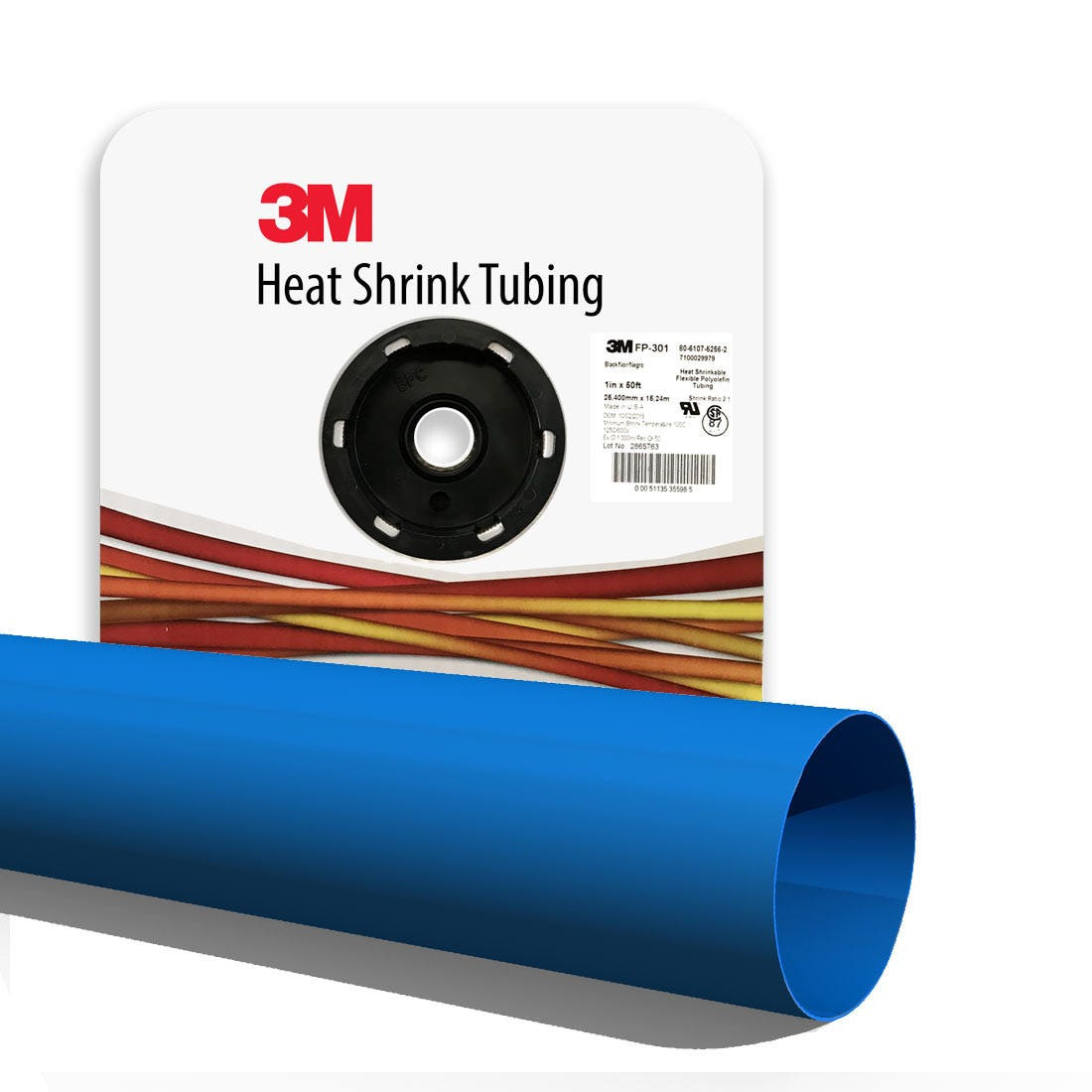 3M - Heat Shrink Thin-Wall Tubing, FP-301, 1/2 Inch x 100 Feet (30.48m) Spool, Blue