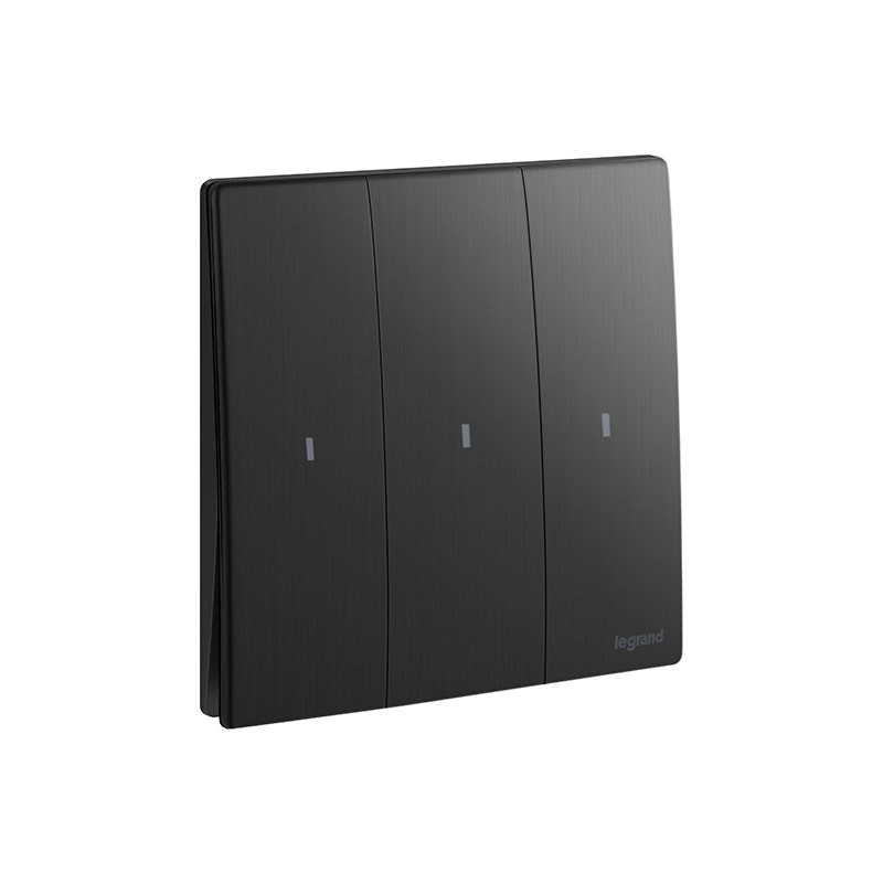 LEGRAND - Illuminated Switch Mallia Senses, 3 Gang, 2 Way, 16AX, 250V, Brushed Black